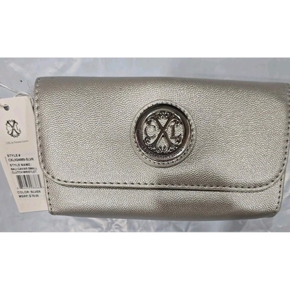 CXL Christian Lacroix Bali Caviar Small Clutch w/detachable chain Silver